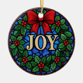 ステンドグラスのヒイラギリース JOY セラミックオーナメント