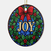 ステンドグラスのヒイラギリース JOY セラミックオーナメント (左)