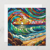 ステンドグラスのビーチと夕日 (正面/裏面)