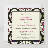 ステンドグラスのピンクのユリのカスタマイズ可能な誕生日 招待状 (正面)