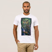 ステンドグラスのフクロウ Tシャツ (正面フル)