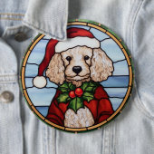 ステンドグラスのプードルのクリスマス 缶バッジ (インサイチュ)