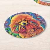 ステンドグラスのプードル ラウンドペーパーコースター (アングル)