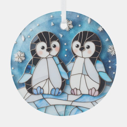 ステンドグラスのペンギン ガラスオーナメント (正面)