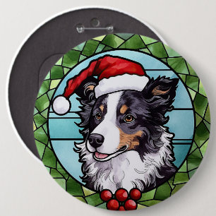 ステンドグラスのボーダーコリー クリスマス 缶バッジ
