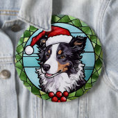 ステンドグラスのボーダーコリー クリスマス 缶バッジ (インサイチュ)