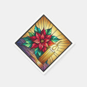 ステンドグラスのポインセチアとロウソクの切り離し スタンダードカクテルナプキン (角)