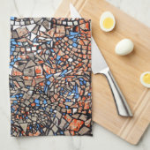 ステンドグラスのモザイク抽象芸術青茶色 キッチンタオル (四つ折り)