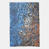 ステンドグラスのモザイク抽象芸術青茶色 キッチンタオル (縦)