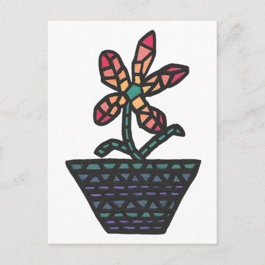 ステンドグラスのモザイク絵を描ポット ポストカード (正面)