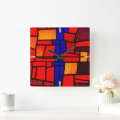 ステンドグラスのモザイク スクエア壁時計 (ホーム)