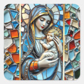 ステンドグラスのモザイク | マリアとイエス・クリスマス スクエアシール (正面)