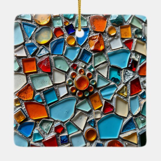 ステンドグラスのモザイク | マリアとイエス・クリスマス セラミックオーナメント (裏面)