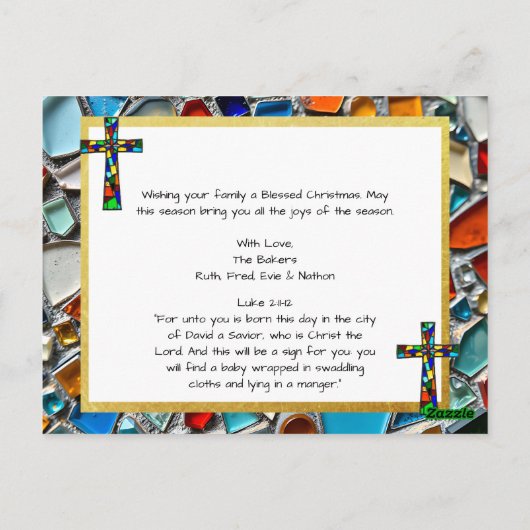 ステンドグラスのモザイク | マリアとイエス・クリスマス ポストカード (裏面)