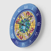 ステンドグラスのモノグラムのカラフルな宝石の花 ラージ壁時計 (傾斜)