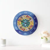 ステンドグラスのモノグラムのカラフルな宝石の花 ラージ壁時計 (ホーム)