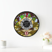 ステンドグラスのユーカリストロパーソナライズされたマン番号 ラージ壁時計 (ホーム)