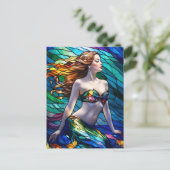 ステンドグラスのレインボーマーメイド ポストカード (スタンド正面)