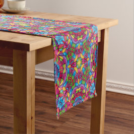 ステンドグラスのヴィンテージの紫色の万華鏡のように千変万化するパターン ショートテーブルランナー