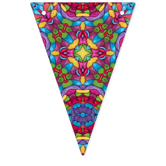 ステンドグラスのヴィンテージの紫色の万華鏡のように千変万化するパターン バンティングフラッグ (第2の旗)