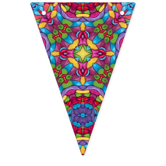 ステンドグラスのヴィンテージの紫色の万華鏡のように千変万化するパターン バンティングフラッグ (第1の旗)