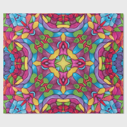 ステンドグラスのヴィンテージの紫色の万華鏡のように千変万化するパターン ラッピングペーパー (フラット)