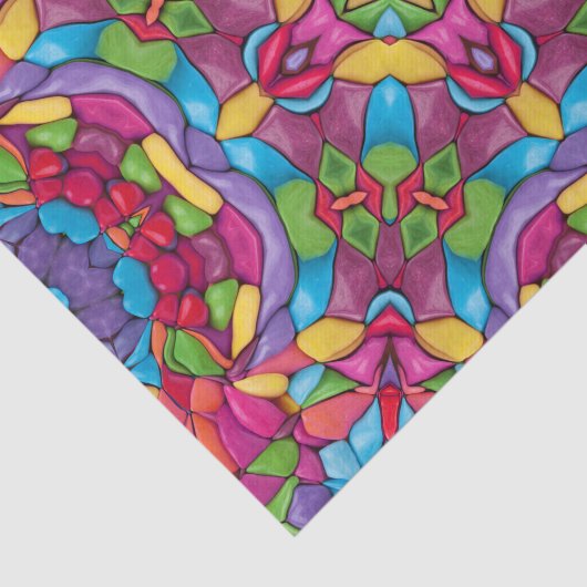 ステンドグラスのヴィンテージの紫色の万華鏡のように千変万化するパターン 薄葉紙 (詳細)