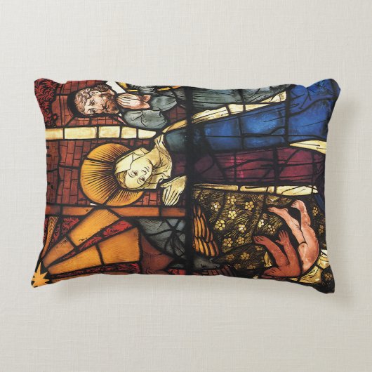 ステンドグラスのヴィンテージクリスマス出生シーン アクセントクッション (裏面)