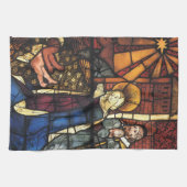 ステンドグラスのヴィンテージクリスマス出生シーン キッチンタオル (横)