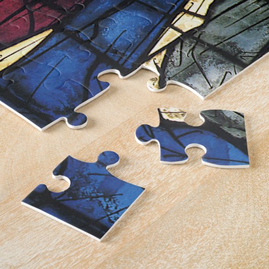 ステンドグラスのヴィンテージクリスマス出生シーン ジグソーパズル (側面)