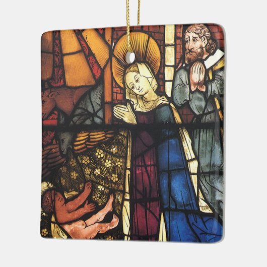 ステンドグラスのヴィンテージクリスマス出生シーン セラミックオーナメント (左)