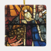 ステンドグラスのヴィンテージクリスマス出生シーン セラミックオーナメント (正面)