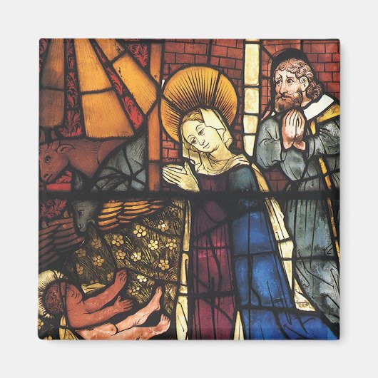 ステンドグラスのヴィンテージクリスマス出生シーン マグネット (正面)