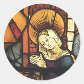 ステンドグラスのヴィンテージクリスマス出生シーン ラウンドシール (正面)