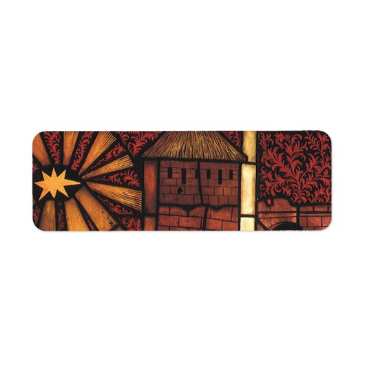 ステンドグラスのヴィンテージクリスマス出生シーン ラベル (正面)