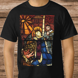 ステンドグラスのヴィンテージ クリスマス ナティビティ シーン Tシャツ