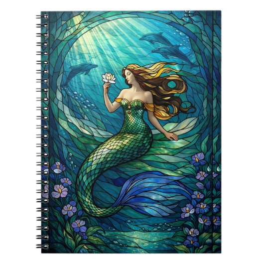 ステンドグラスの人魚の壁画ポスター ノートブック (正面)