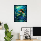 ステンドグラスの人魚の壁画ポスター ポスター (ホームオフィス)