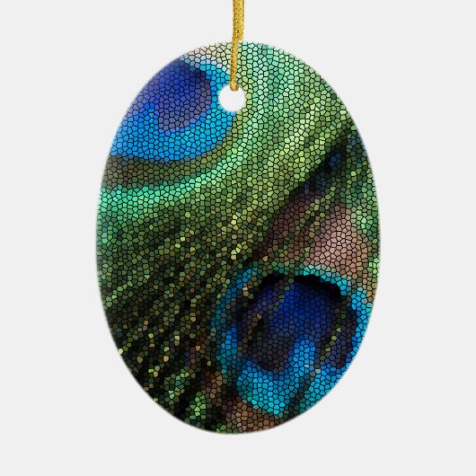 ステンドグラスの効果の孔雀の羽 セラミックオーナメント (正面)
