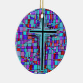 ステンドグラスの十字 セラミックオーナメント (右)