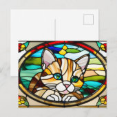 ステンドグラスの可愛い緑の目の子猫 ポストカード (正面/裏面)
