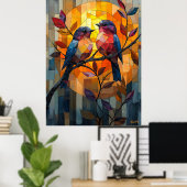 ステンドグラスの夕焼けに登場するロブバード ポスター (ホームオフィス)