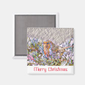 ステンドグラスの外観の冬のロビン マグネット (正面/裏面)