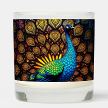 ステンドグラスの外観を持つ孔雀キャンドル