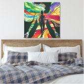 ステンドグラスの女性の緑のドレスのデジ鮮やかット キャンバスプリント (インサイチュ (寝室))