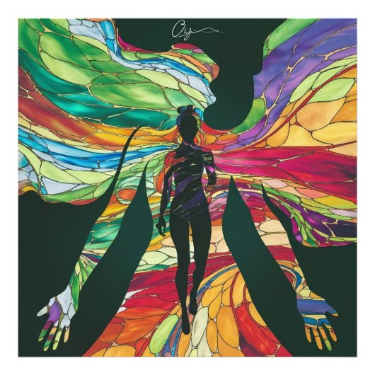 ステンドグラスの女性の緑のドレスのデジ鮮やかット フォトプリント            (正面)