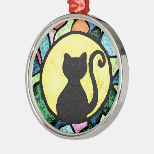 ステンドグラスの子猫の水彩画のオーナメント メタルオーナメント (左)