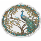 ステンドグラスの孔雀と秋の木 シール (正面)