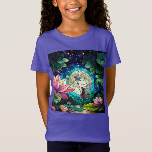 ステンドグラスの小さな妖精とトンボ Tシャツ (正面)