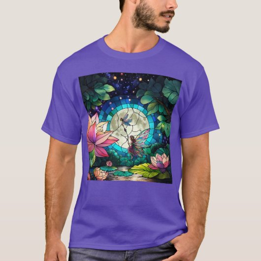 ステンドグラスの小さな妖精とトンボ Tシャツ (正面)